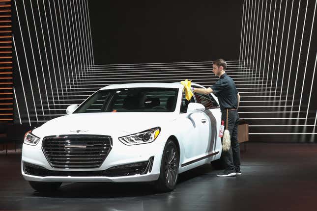 Genesis shows their G90 at the North American International Auto Show (NAIAS) on January 15, 2018 in Detroit, Michigan