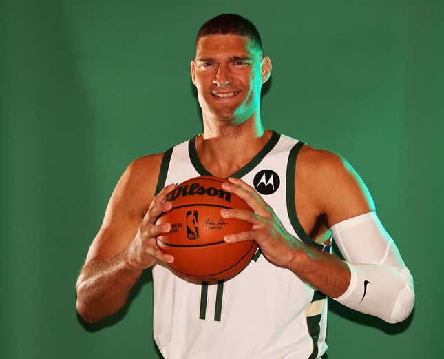 MILWAUKEE, WISCONSIN - OCTOBER 02: Brook Lopez #11 of the Milwaukee Bucks poses for portraits during media day on October 02, 2023 in Milwaukee, Wisconsin. NOTE TO USER: User expressly acknowledges and agrees that, by downloading and or using this photograph, User is consenting to the terms and conditions of the Getty Images License Agreement. (Photo by Stacy Revere/Getty Images)