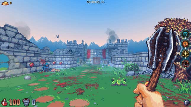 The player character carries a bladed mace.