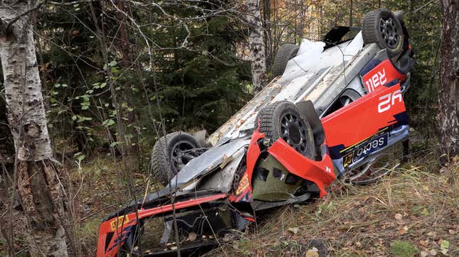 Image for article titled Oliver Solberg Crashed His WRC2 Hyundai Hard In Finland