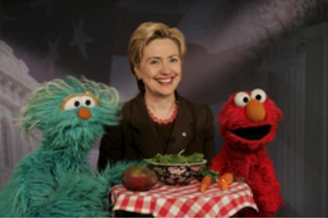 Elmo with former Senator Hillary Clinton