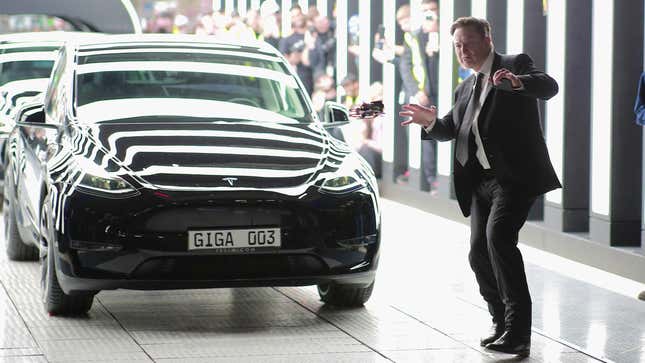  Tesla CEO Elon Musk attends the official opening of the new Tesla electric car manufacturing plant on March 22, 2022 near Gruenheide, Germany.