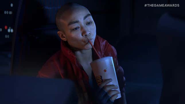 The main character of Intergalactic is shown drinking something through a straw.