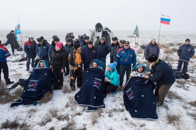 The astronauts rested, just minutes after landing.