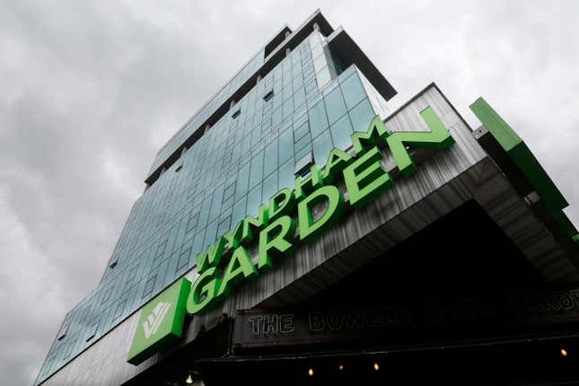 FILE - A Wyndham Garden hotel is seen, Oct. 17, 2023, in New York. Choice Hotels said Monday, March 11, 2024, that it is abandoning its approximately $8 billion hostile takeover offer for Wyndham Hotels &amp; Resorts. (AP Photo/Peter Morgan, File)