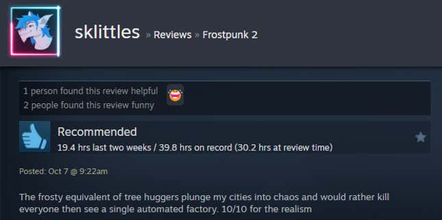 Image for article titled Frozen City Builder Frostpunk 2, As Told By Steam Reviews