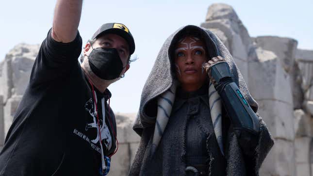 Dave Filoni and Rosario Dawson on the set of Star Wars: Ahsoka