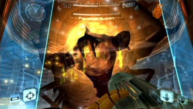 Fighting a queen in Metroid Prime, and no, I didn't find this bit too hard.