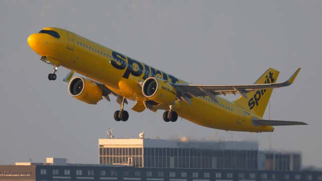 A Spirit Airlines Airbus A321 departs Los Angeles International Airport for Dallas on September 1, 2024 in Los Angeles, California.