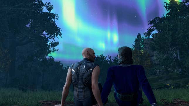 Shep and Gale sit underneath the stars.