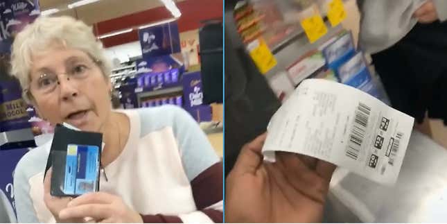 Image for article titled ‘Karen’ Flashes ID at Black Man on TikTok Who Ate Gummy Worms Before Paying for Them