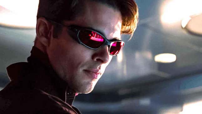 James Marsden wears red sunglasses as cyclops