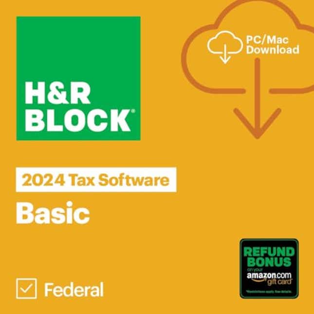 Image for article titled H&amp;R Block Tax Software Basic 2024 with Refund Bonus Offer (Amazon Exclusive) Win/Mac [PC/Mac Online Code], Now 13% Off