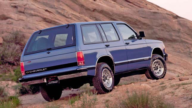 A blue Chevrolet Blazer. 