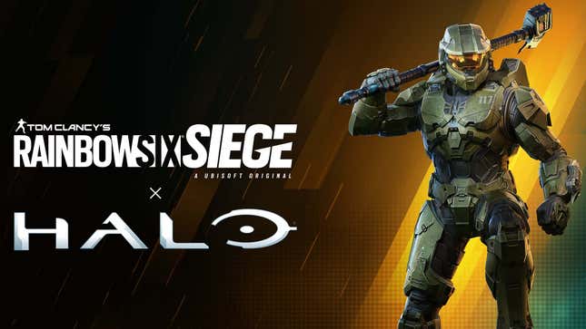An image shows Master Chief from Halo standing next to the Rainbow Six Siege logo. 