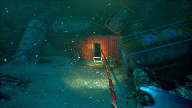 The protagonist observes a doorway where their oxygen cord is laced through.