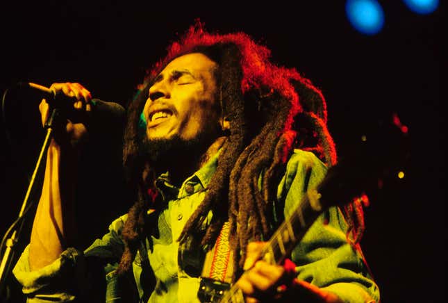 Bob Marley performing live on stage at the Brighton Leisure Centre in the United Kingdom on July 1,1980.