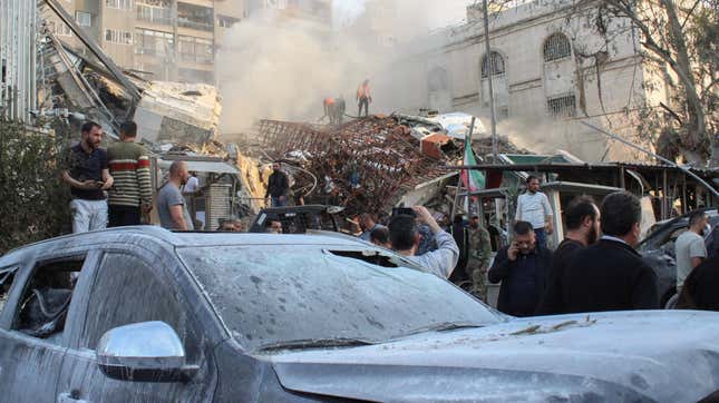 The aftermath of an Israeli air strike on Iran's consulate in the Syrian capital Damascus.