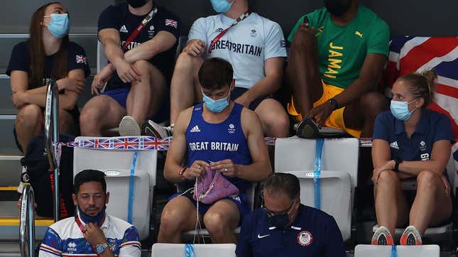 Image for article titled Tom Daley Is a Gold Medal Sweetie for Knitting a Tiny Dog Sweater at the Olympics