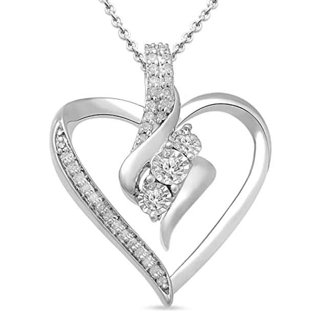 Amazon Essentials womens Sterling Silver Diamond 3 Stone Heart Pendant ...