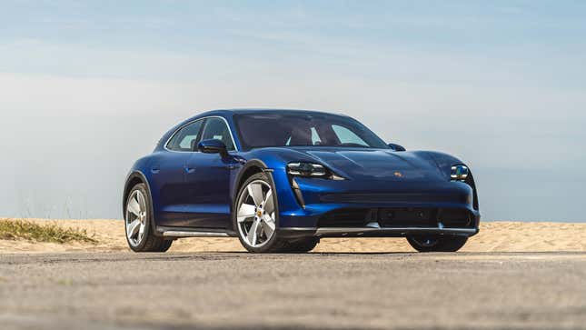 Image for article titled This Poor Porsche Taycan Cross Turismo Had Its Headlights Ripped Out Of Its Face