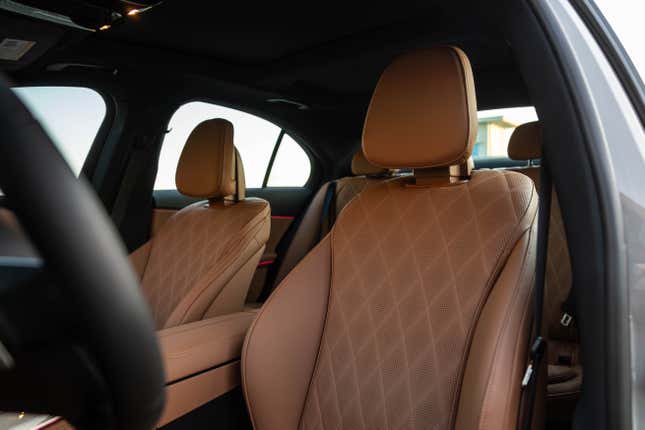 Brown leather seat of a 2024 Mercedes-Benz E350