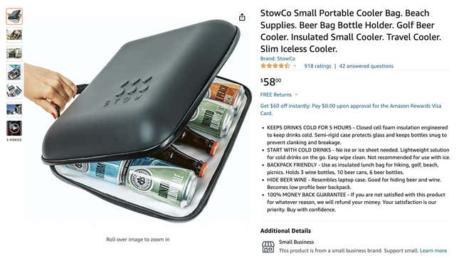 StowCo Small Portable Travel Cooler Bag. Beach Supplies. Bottle Holder. Insulated Golf Beer Cooler. Slim Iceless Cooler.