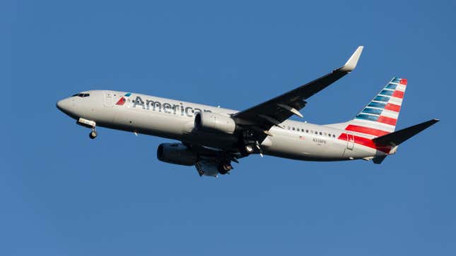 An American Airlines plane landing at Boston Logan International Airport