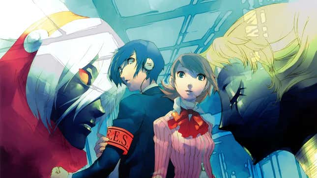 A piece of art depicting the male protagonist of Persona 3 with his Persona and his friend Yukari with her Persona.