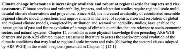 A screenshot of a lengthy technical paragraph from the IPCC report.