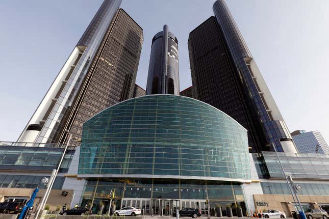 DETROIT, MI - JUNE 12: The General Motors World Headquarters is shown June 12, 2018 in Detroit, Michigan.