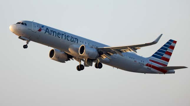 An American Airlines Airbus A321 departs Los Angeles International Airport for Honolulu on September 1, 2024 in Los Angeles, California.