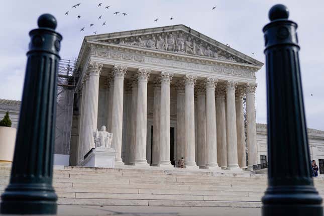 FILE - The U.S. Supreme Court is seen on Wednesday, Nov. 15, 2023, in Washington. The Supreme Court on Tuesday, Dec. 5, dismissed a case surrounding a Maine hotel that could have made it harder for people with disabilities to learn in advance whether a hotel&#39;s accommodations meet their needs. (AP Photo/Mariam Zuhaib, File)