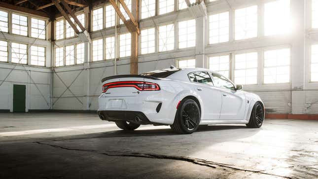 A photo of the rear quarter of a Charger Hellcat Redeye. 