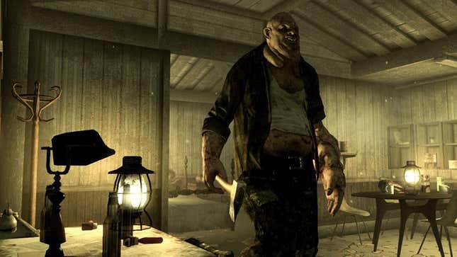 A screenshot shows a mutated man from Point Lookout. 