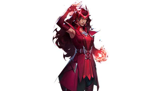 Wanda está de pie con energía roja emanando de sus manos.