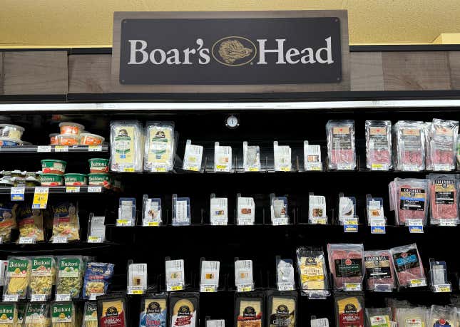 Shelves sit empty where Boar’s Head meats are usually displayed at a Safeway store in San Anselmo, California. 