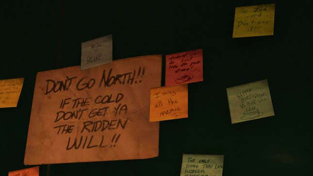 Multiple sticky notes on a dark wall featuring various messages. 