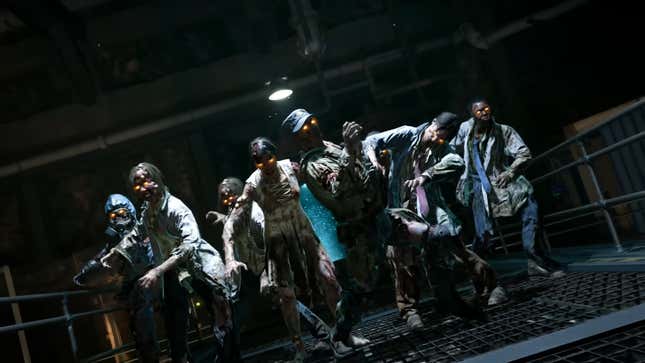 A screenshot of a Black Ops 6 trailer showing a horde of zombies on the Terminus map.