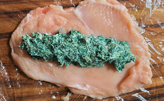 Chicken Kiev, raw, with filling in center of chicken breast