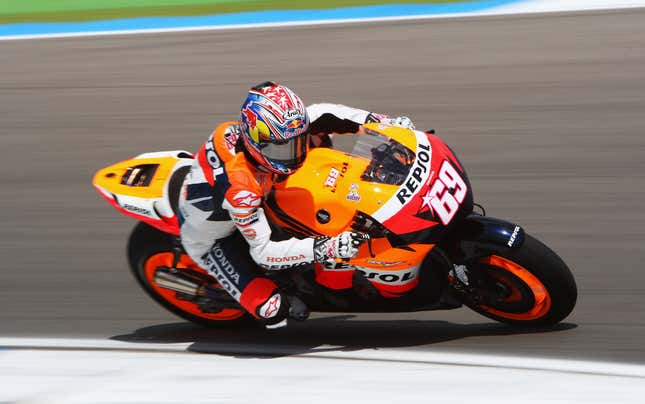 Nicky Hayden of the Repsol Honda Team in action during qualifying for the 2008 Dutch MotoGP race at the Assen TT Circuit.