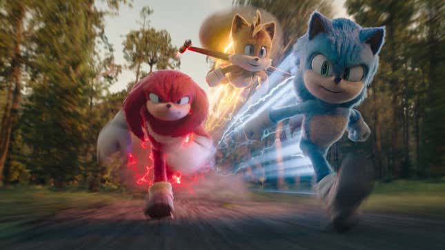 Sonic, Tails y Knuckles corren.