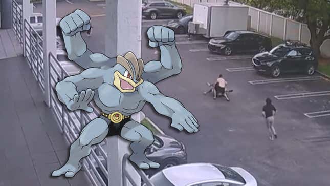 Machamp helps out with some MMA fighters tackling a thief.