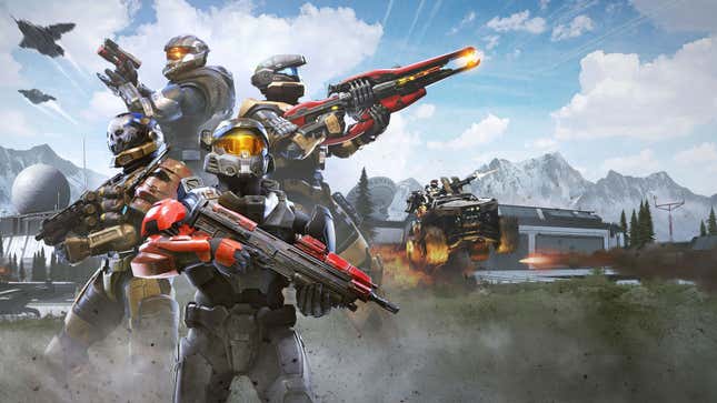 A image shows a group of Spartans from Halo standing together. 