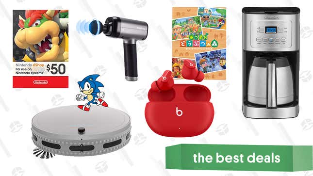 Image for article titled Thursday&#39;s Best Deals: Beats Studio Buds, Nintendo eShop Gift Cards, bObi Pet Robot Vacuum, Cuisinart Coffee Maker, MaxKare Massage Gun, Animal Crossing Music, and More