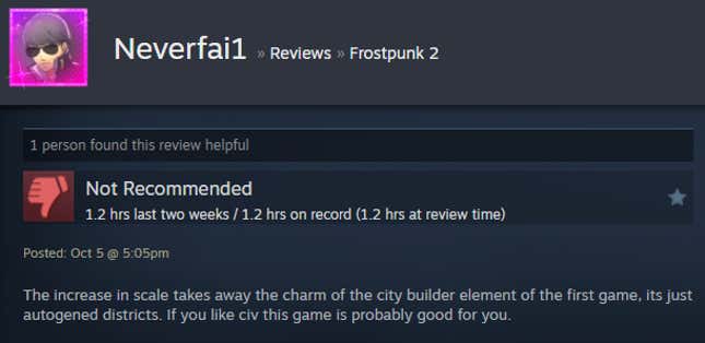 Image for article titled Frozen City Builder Frostpunk 2, As Told By Steam Reviews