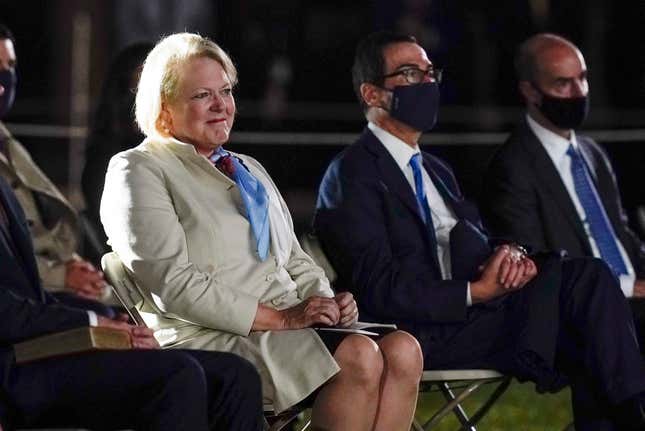 Virginia “Ginni” Thomas, wife of Supreme Court Justice Clarence Thomas, arrives to watch Amy Coney Barrett take the Constitutional Oath on the South Lawn of the White House in Washington.