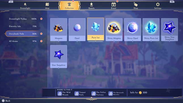 A screenshot of Disney Dreamlight Valley's menus shows Pure Ice.