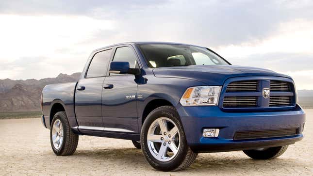 A photo of a blue Ram 1500 pickup truck. 