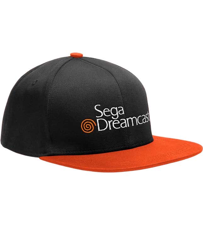 Un sombrero negro con ala naranja al estilo del Sega Dreamcast.